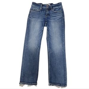 BKE Payton Jeans Womens 27x24 Blue Mid Rise Ankle Straight Raw Hem Whiskered